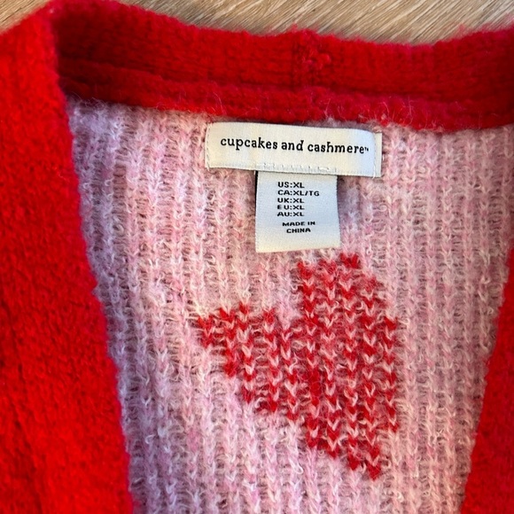 Cupcakes and Cashmere Red Cardigan with Pink and White Heart Pattern - Picture 3 of 4